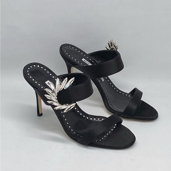 Manolo Blahnik Chivela 90MM Crystal-Embellished Satin Sandals - Picture 3 of 11